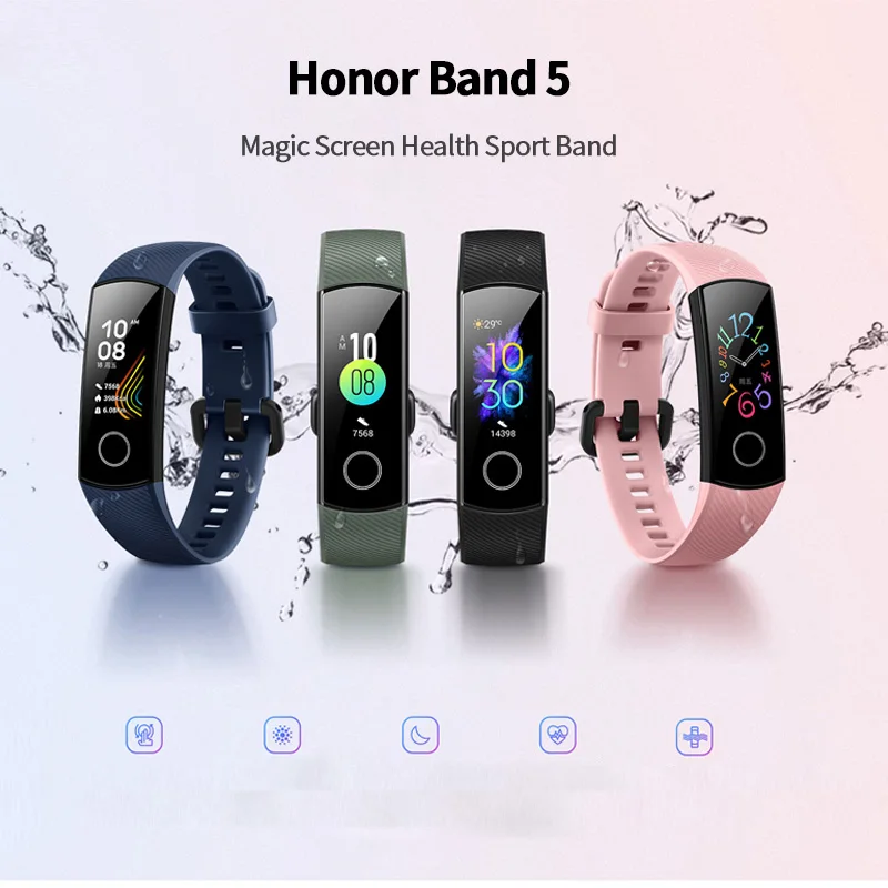 Смарт-браслет huawei Honor Band 5, Монитор кислорода в крови, магический цветной сенсорный экран, для измерения пульса, сна, сна