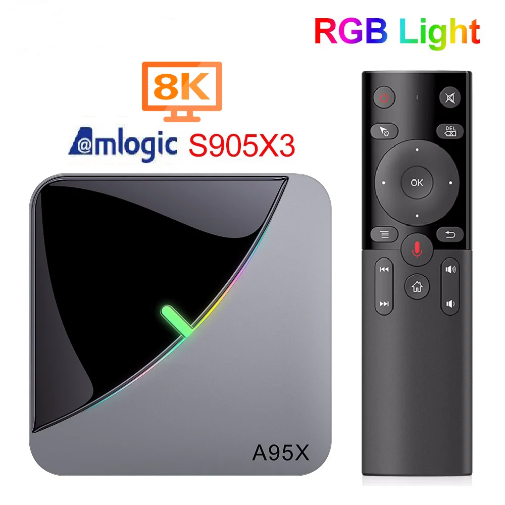 ТВ приставка SkywoodsA95X F3 Air 8K RGB светильник Android 9 0 Amlogic S905X3 4 ГБ 64 двойной Wi Fi 4K 60fps Netflix