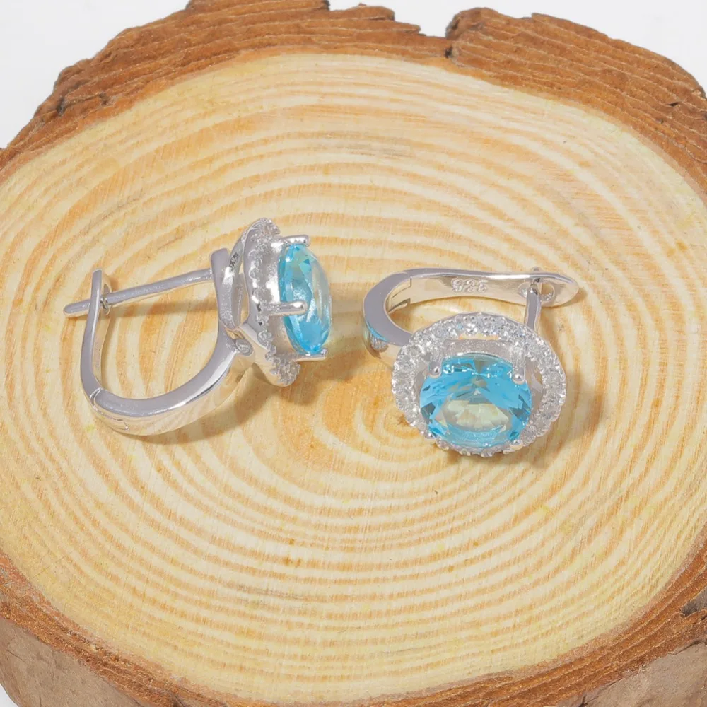 Серьги-гвоздики женские из серебра 925 пробы с топазом и фианитом - купить по