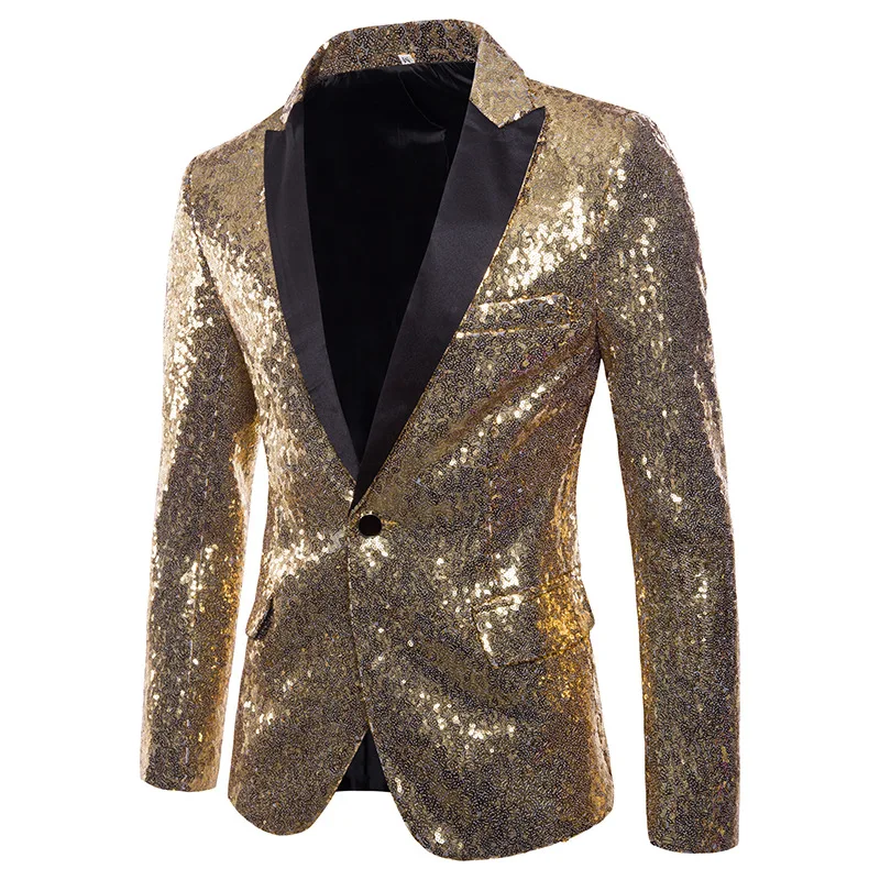 Sequin Slim Solid Mens Blazer Jacket Full Sleeve Business Office Casual Men Notched Red Black Gray Masculino | Мужская одежда