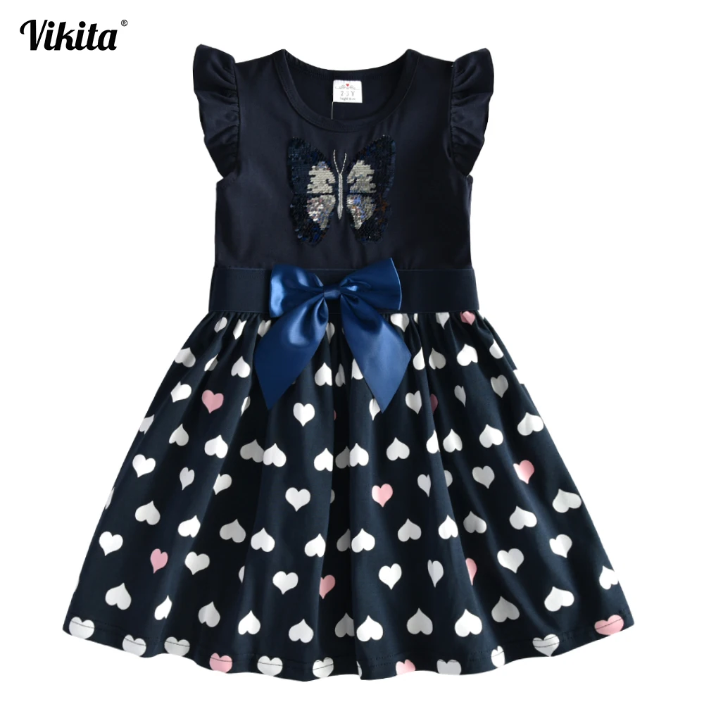 VIKITA Kids Princess Dresses for Girls Children Sequined Dress Butterfly Toddlers Cotton Casual Vestidos | Детская одежда и обувь