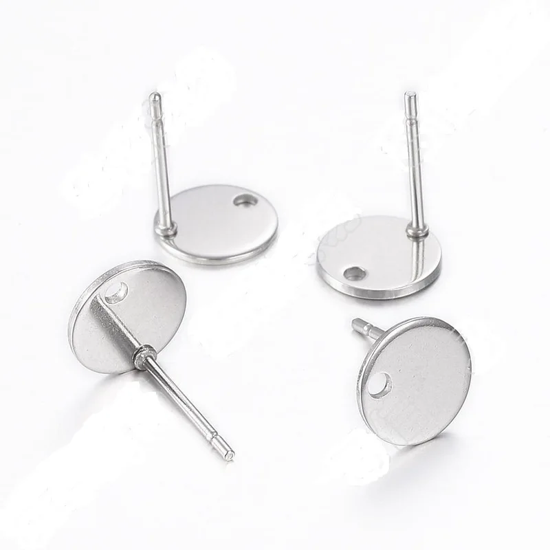

50Pcs Stainless Steel Earring Findings Charms 8/10/12/15mm Steel Tone Settings Findings DIY Jewelry Making Wholesale Lots Bulk