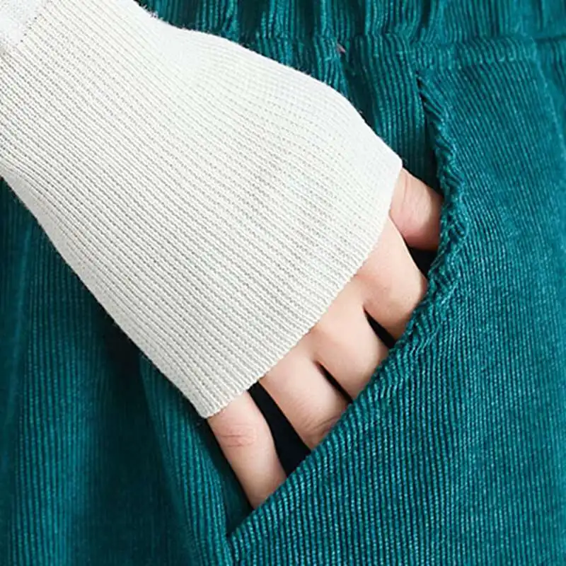 Mferlier Зима Весна вельветовые брюки для женщин эластичный пояс Карманы Твердые