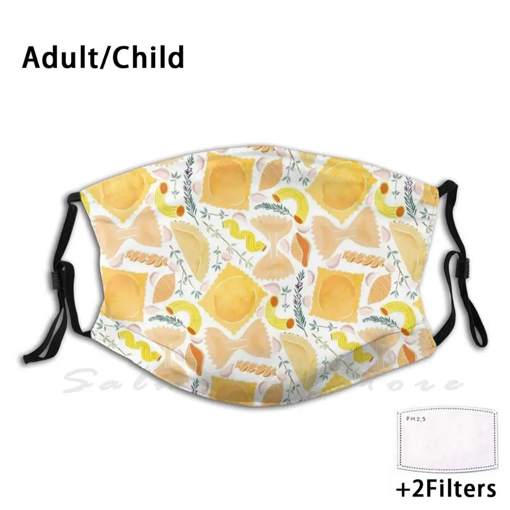 

Pasta Pattern On White Print Washable Filter Anti Dust Mouth Mask Pasta Food Foodie Kitchen Cook Cooking Meal Yum Yummy Garlic
