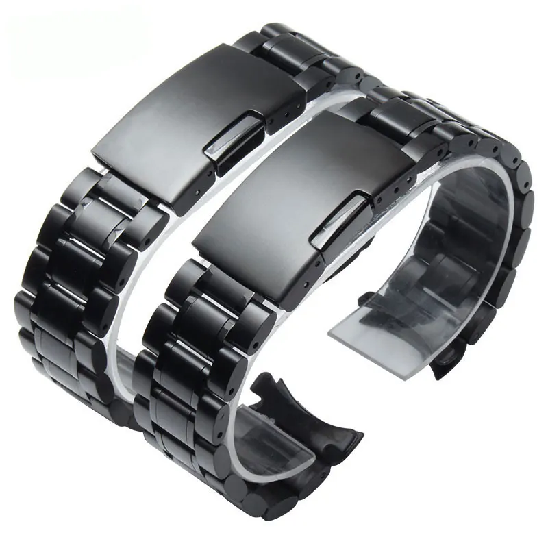 Твердый браслет из нержавеющей стали с черным ремешком для seiko citizen enicar 16 18 20 22 24