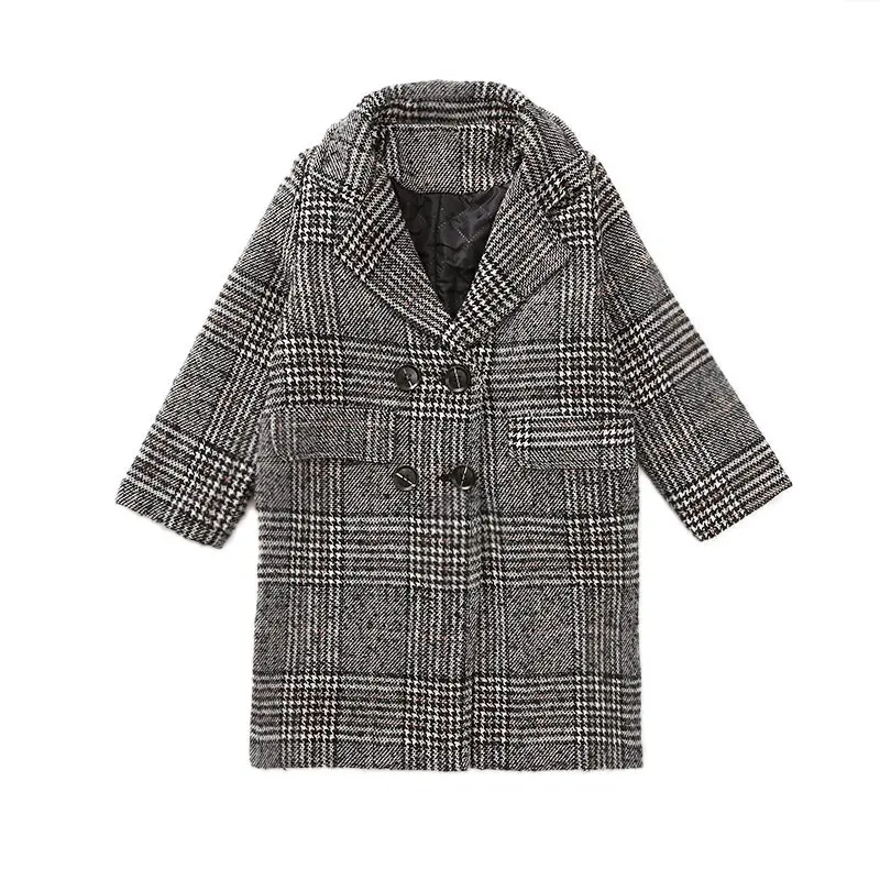 

Kids Girl Outerwear Winter New Fashion Houndstooth Wool Coat for Girls Teens Autumn Jacket Warm Long Overcoat Children Windproof