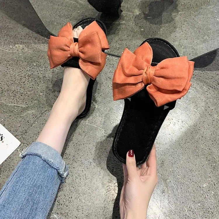 New Home Cute Bowknot Cotton Slippers Ladies Autumn and Winter Comfortable Slippers Furry Slippers Women Fashion Women's Shoes