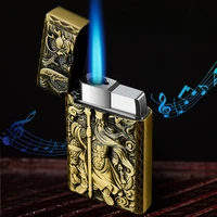 embossed guan gong good voice in open straight into the lighter windproof blue flame steel tone personality creative lighter