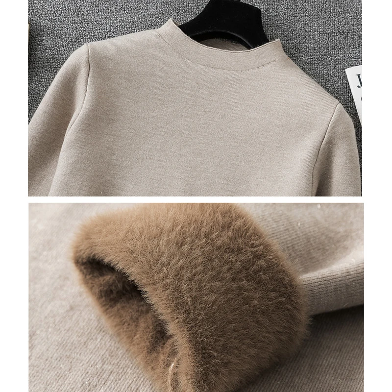 

AOSSVIAO 2021 Autumn Winter Knitted Velvet Sweater Women Casual Thick Pullovers Sweaters Warm Jumper Streetwear Teen Knitwear