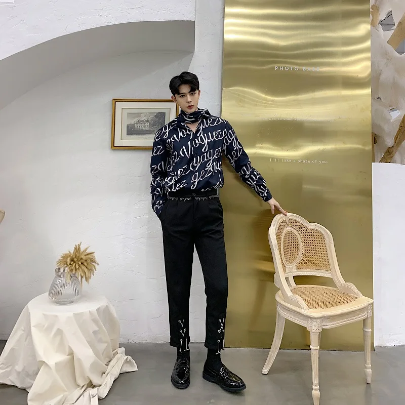 Мужские брюки с цепочкой модные повседневные облегающие винтажная уличная