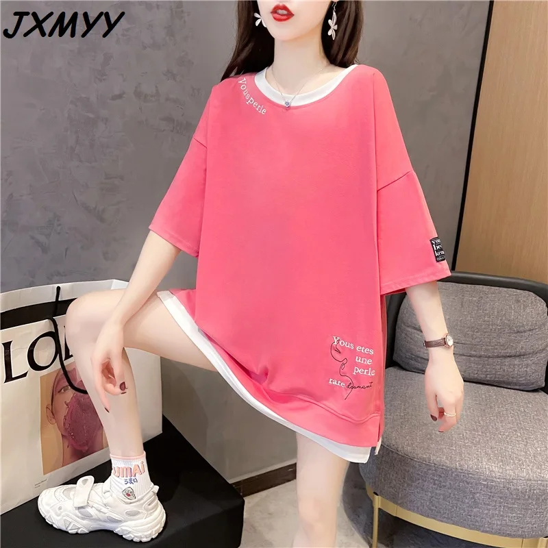 

2021 fashion casual net red same short-sleeved T-shirt female Korean version of the summer loose thin embroidered top JXMYY