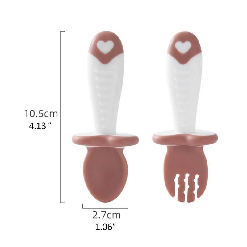 

2Pcs/Set Baby Training Soft Head Spoon and Fork Short Handle Kids Spoon Fork Set BPA Free