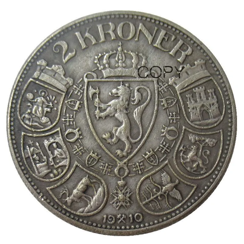 Norway 2 Kroner-Haakon VII 1910 1912 1913 1917 Посеребренная копия монет - Цвет: 1910