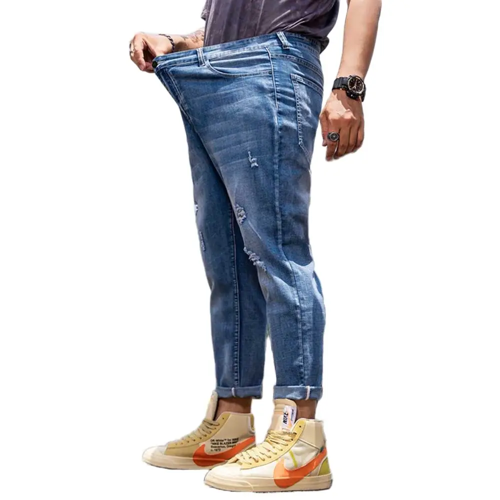 Новая мода размера плюс рваные джинсы для мужчин повседневные джинсовые штаны
