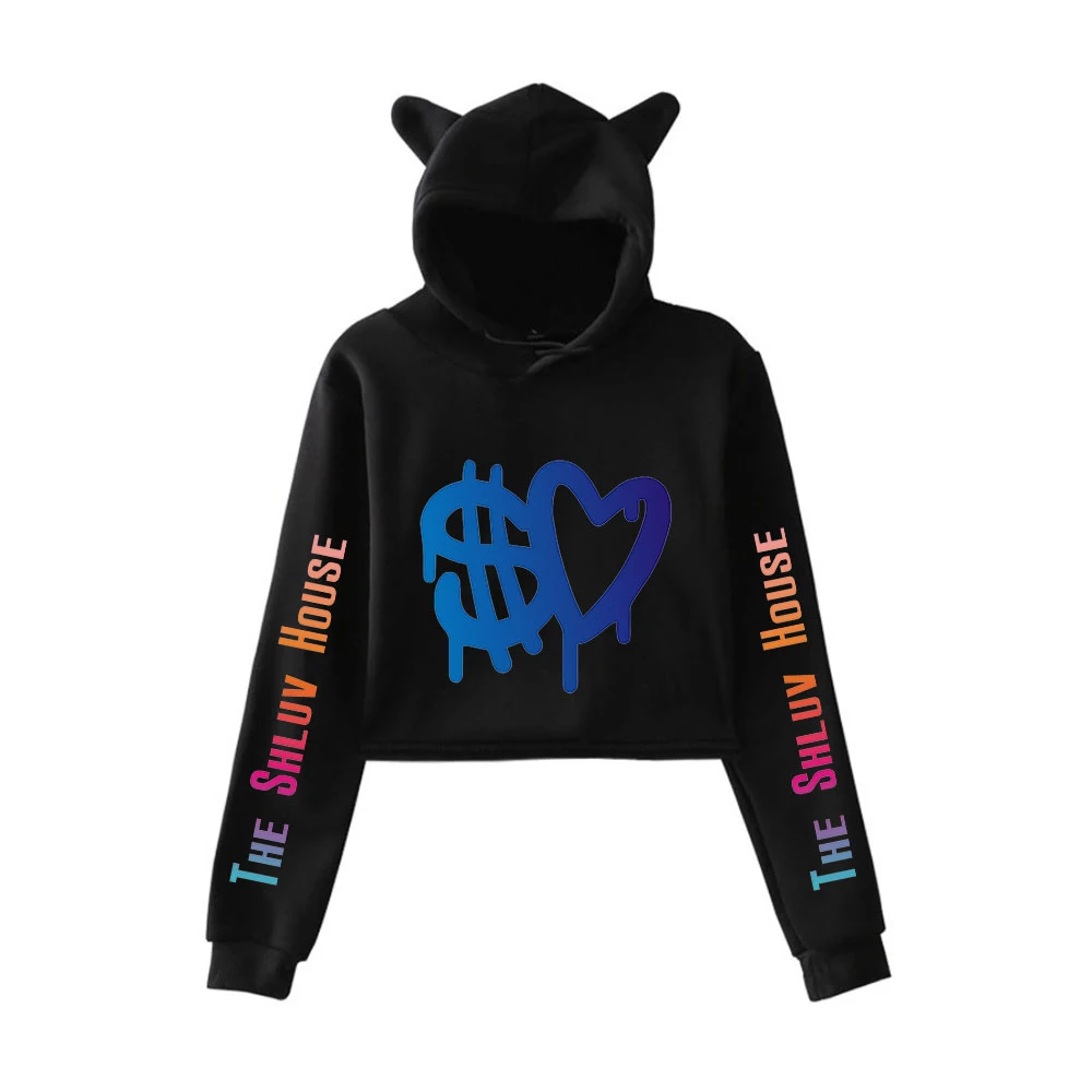 

Fashion Girl's Cute Hoodies Internet Celebrity Shluv House Women's Cat Ear Sweatshirt Kpop Streetwear Harajuku Shluv House Tops
