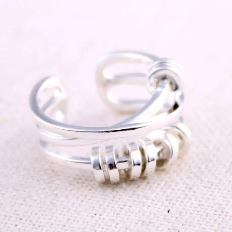 

VENTFILLE Silver Color Ring For Women Abacus Three-Ring Cross Movable Personality Jewelry 925 Stamped Dropshipping Wholesale