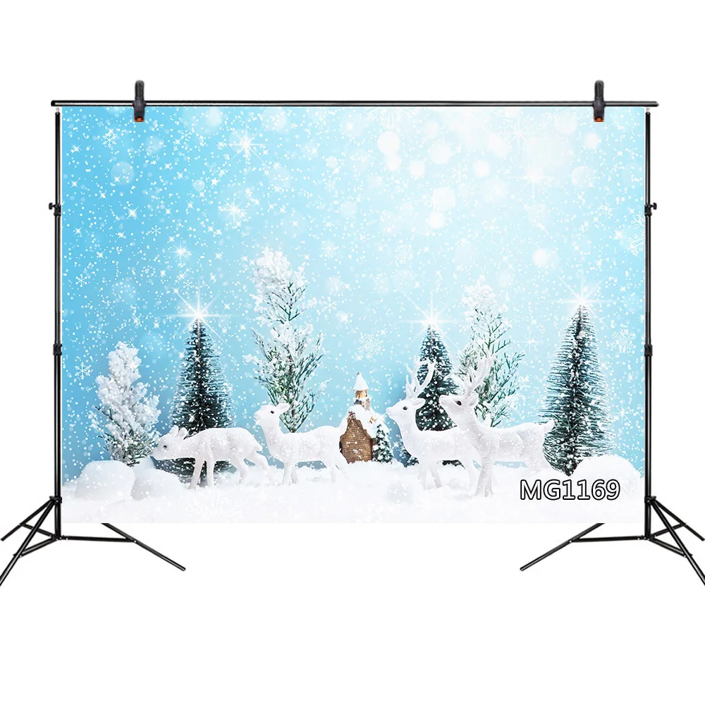 Виниловый фон для фотосъемки детей с изображением зимнего леса оленя снега