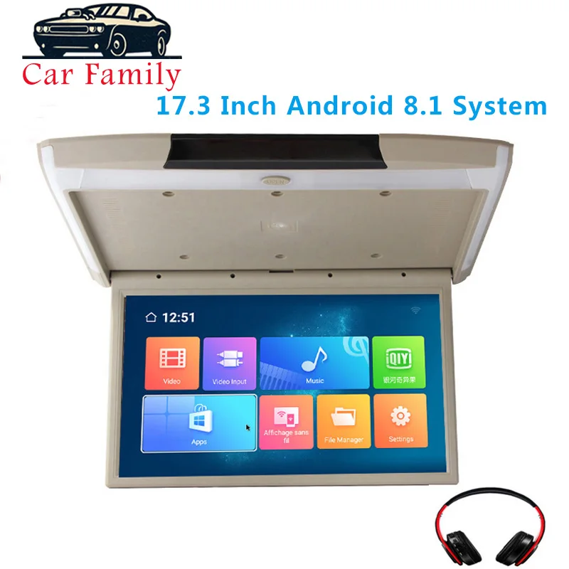 MP5 плеер 17 3 дюймов Android 8 1 HD 1080P IPS экран крепление на крышу монитор с WIFI HDMI USB SD FM