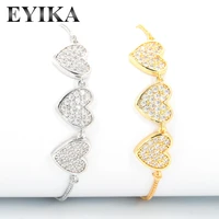 eyika luxury three love hearts bracelet white cubic zirconia adjustable bangles gold silver color woman fashion jewelry for gift