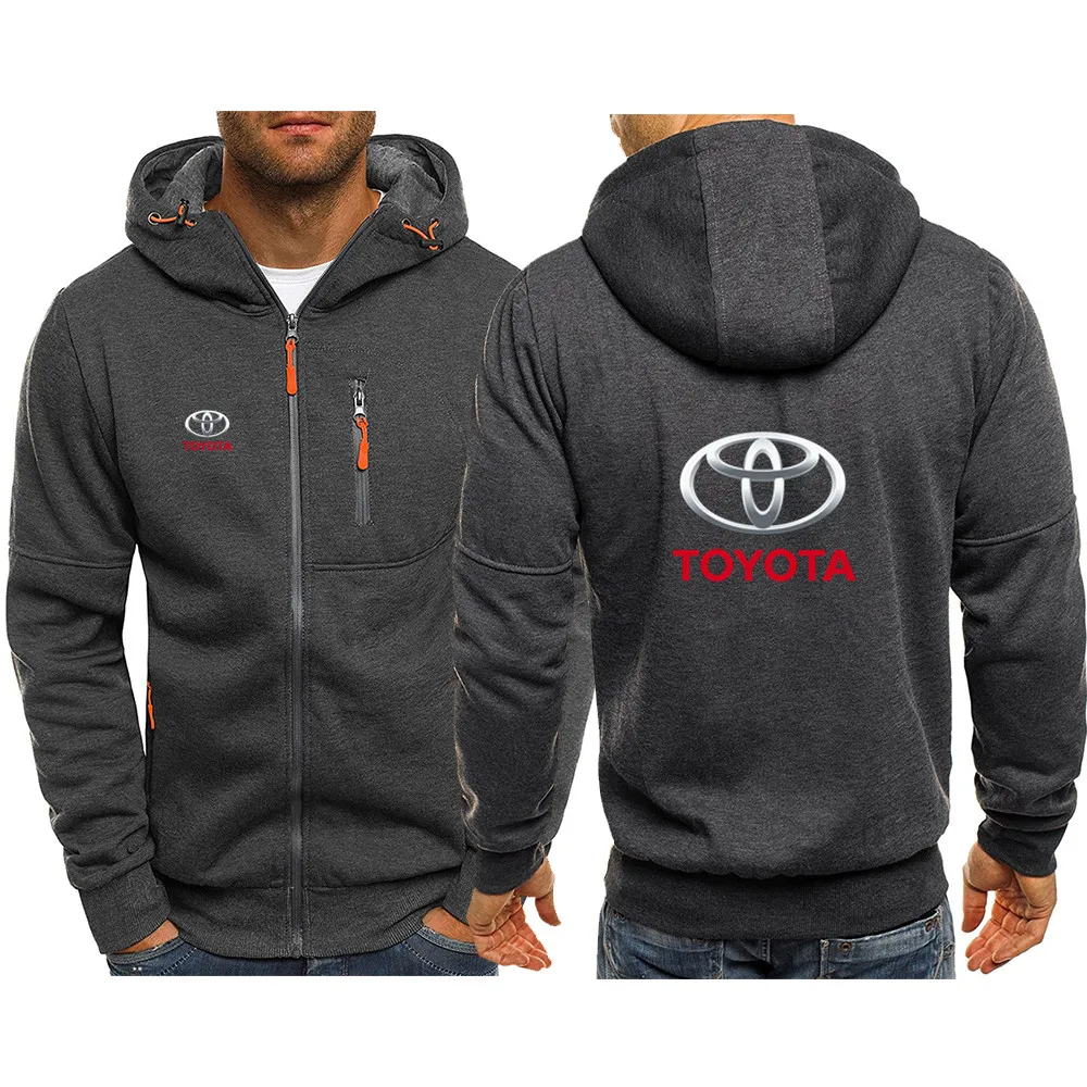 

2021 spring and autumn new men's TOYOTA car long-sleeved logo tide brand printed hooded sweatshirt pocket zipper pullover men