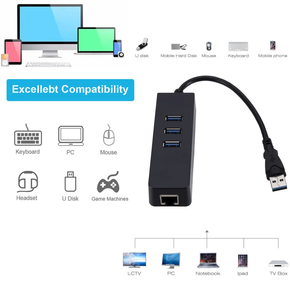 USB Ethernet 3 0 до 100 Мбит/с RJ45 USB-концентратор для компьютера Xiaomi Mi Box 3/S телеприставка