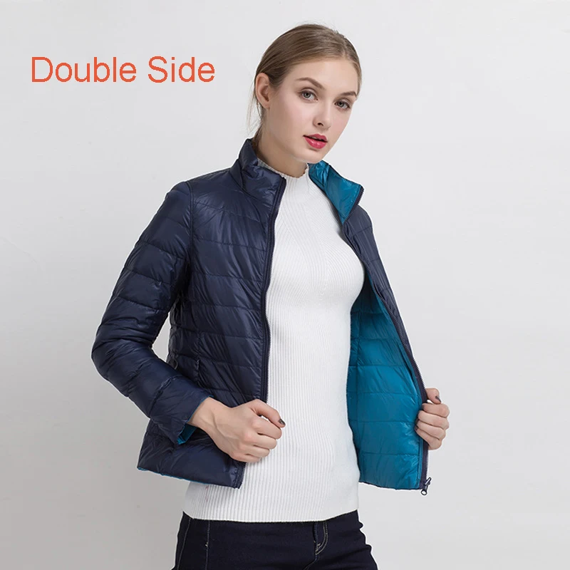 

Women Brand Down Jacket Ultra Light Female Duck Feather Double Side Windbreaker Reversible Lightweight Coat Parks