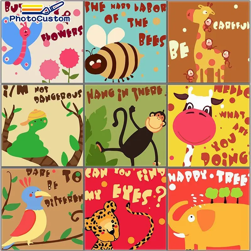 

PhotoCustom DIY Digital Painting By Numbers Animals Bee small size Paint By Numbers Handpainted Home Decoration Arts
