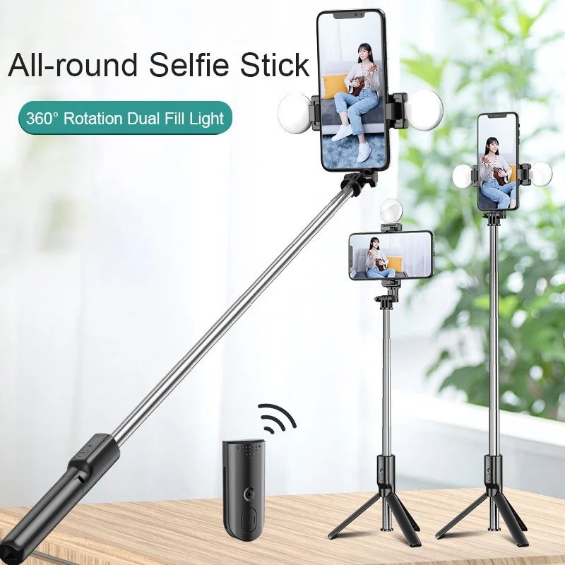 

Two LED Fill Light Bluetooth Remote Control Selfie Stick With Tripod For Mobile Phone Desktop Stand Portable Stretchable Holder