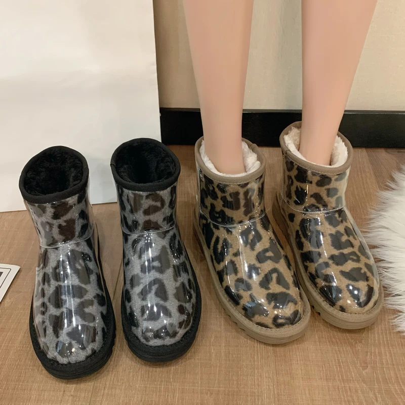 

Леопардовые ботинки женская резиновая обувь дождевые ботинки с круглым носком-Женская австралийская роскошная дизайнерская зимняя обувь ...