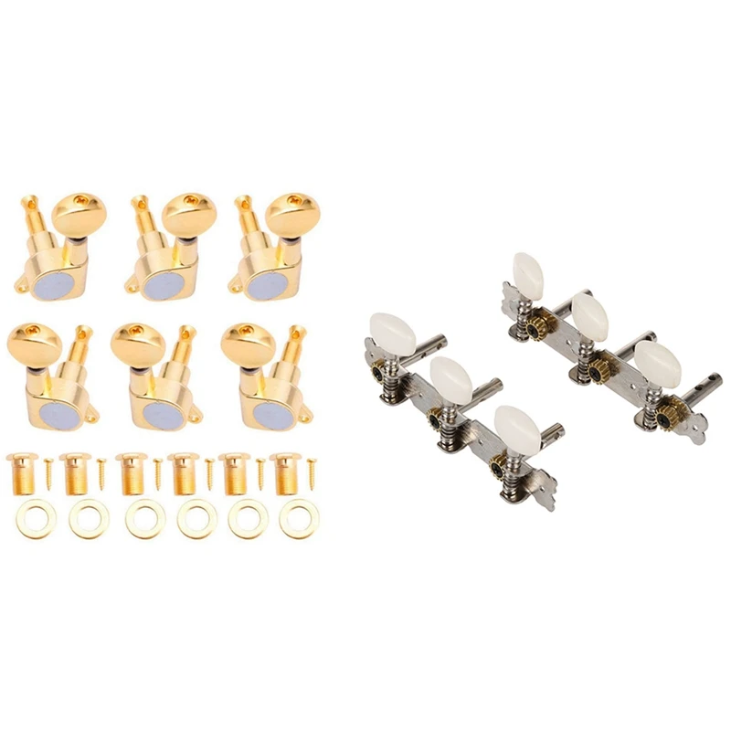 

2 Pcs Replacement Tuner Guitar Machine Head Peg & 6 Guitar Tuning Pegs Touches Guitar Strings Button 3L + 3R Gold