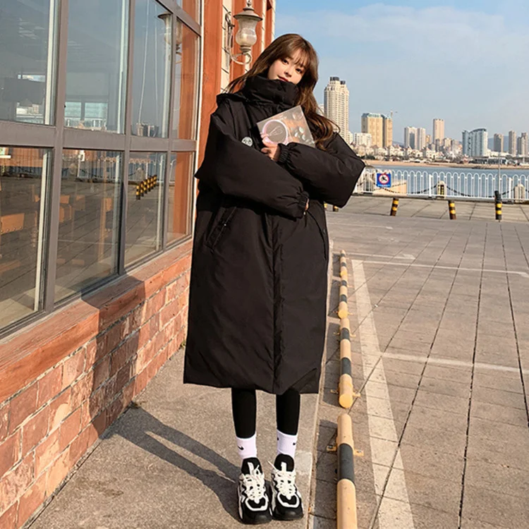 

2021 хлопковая стеганая одежда, зимняя новая модная Корейская версия, свободная и Повседневная тонкая длинная теплая куртка с капюшоном и хло...