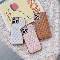 luxury fashion grid lambskin leather case cover for iphone 13 12 11 pro xs max xr x 8 7 plus se electroplate soft back cover