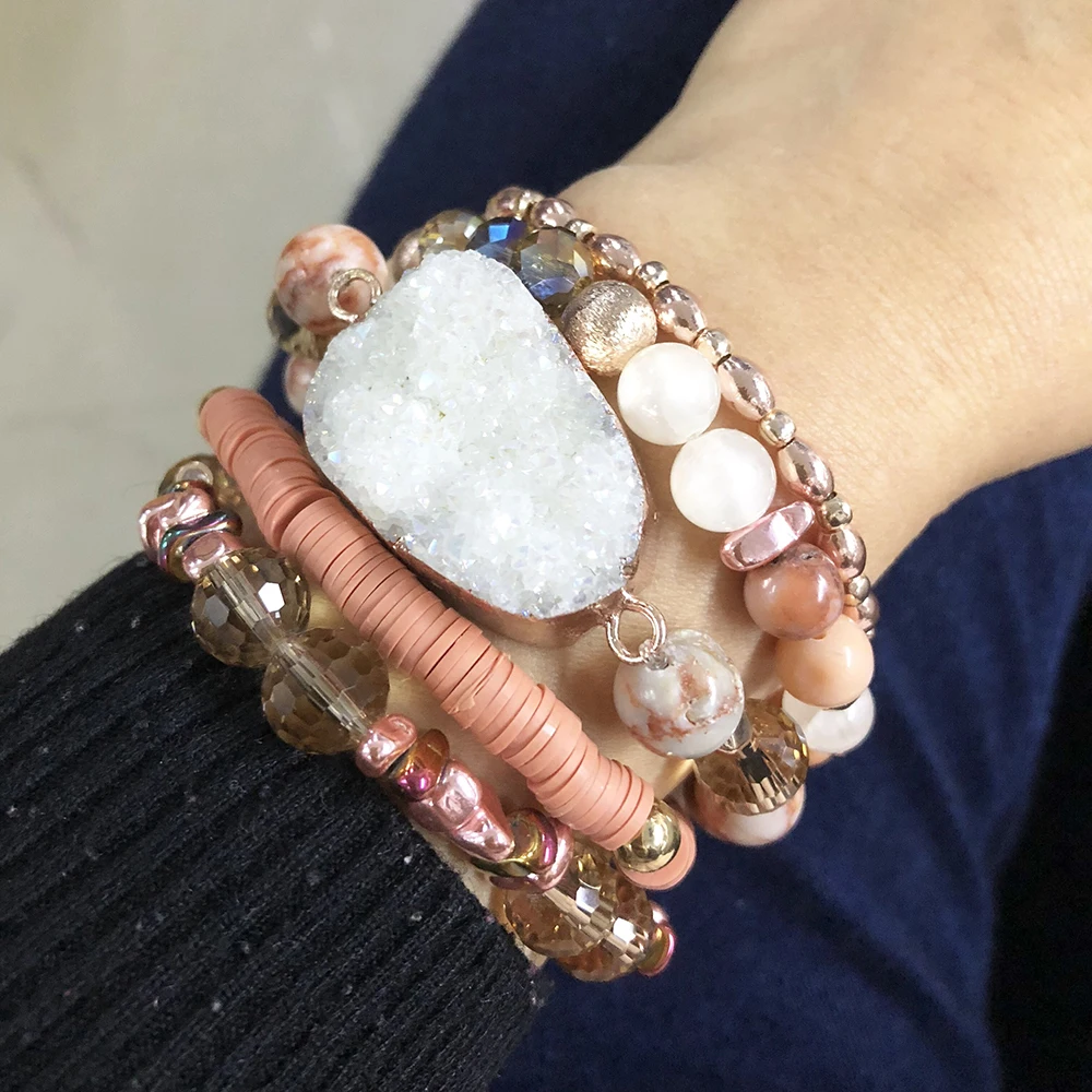 Женский браслет BOJIU Boho Большой с натуральным камнем Druzy ювелирный женский BCSET329 |
