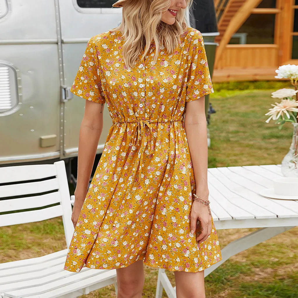 2020 женское сексуальное платье с цветочным принтом летнее пляжное на пуговицах