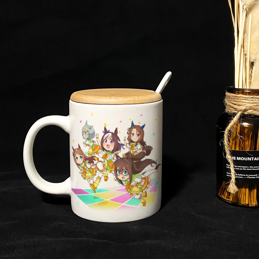 

Anime Umamusume: Pretty Derby Oguri Cap Cosplay Ceramic Coffee Water Mug Cup Gold Stamping Unisex Spoon + Cup + Lid Xmas Gifts