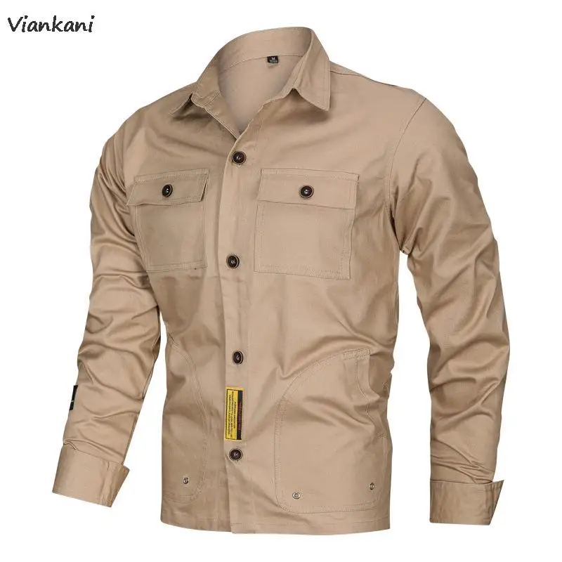 

Men's Cargo Shirts Military Cotton Long Sleeve Shirt Casual Retro Slim Fit with Pocket Vintage Streetwear Jackets Plus Size 4XL