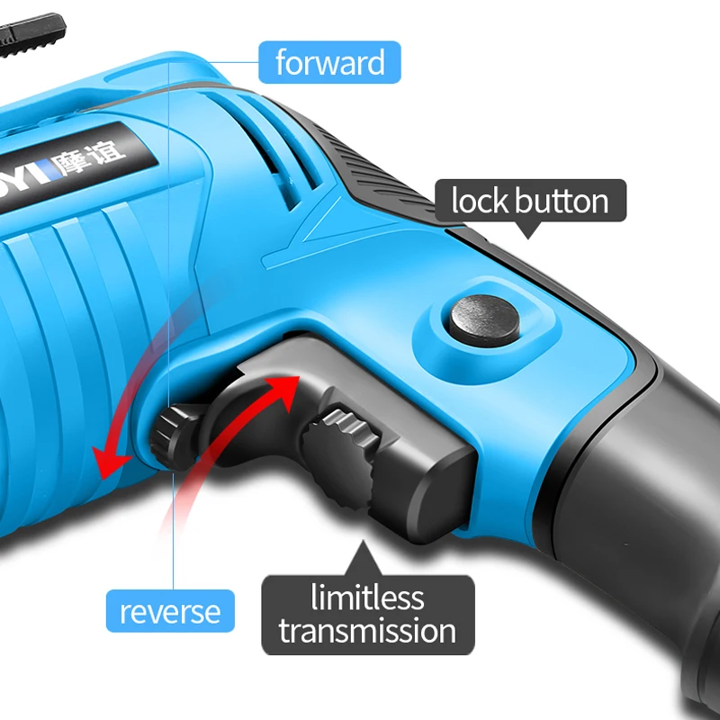 Moyi 220V ударная электрическая дрель Бытовая многофункциональная электрическая дрель высокомощная дрель с регулируемой скоростью