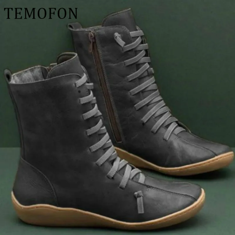 Женские ботильоны зимняя повседневная обувь на молнии со шнуровкой женские