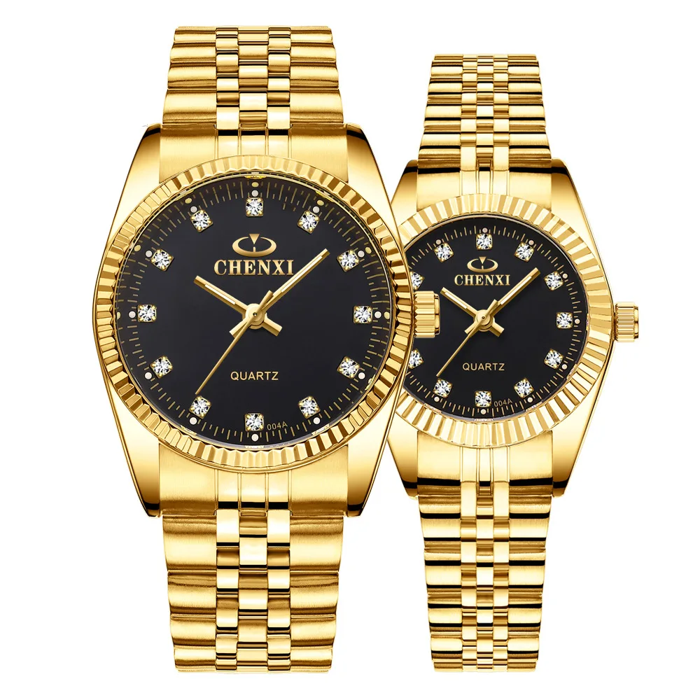 CHENXI fashion Couple Watch Men Women Top Brand Luxury Gold Watches Fashion Waterproof Stainless Steel Clock amante relógios