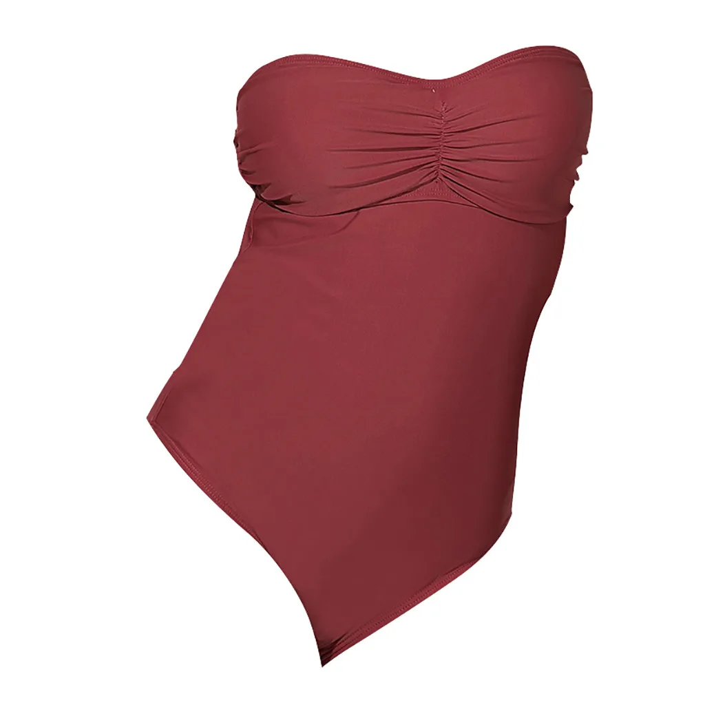 Новинка 2020 Цельный купальник Однотонный женский купальный костюм бандо без