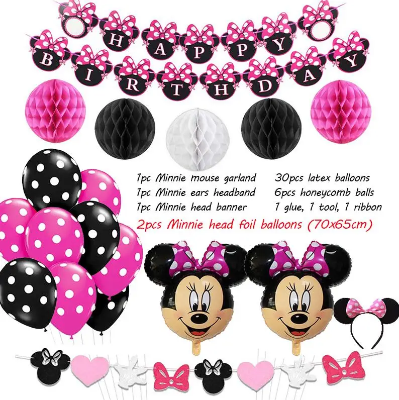 Мышь вечерние принадлежности Роза красные воздушные шары с днем рождения баннер для вечеринки в честь Дня Рождения украшения дети ребенок душ девочки - Цвет: 44pcs with Minne