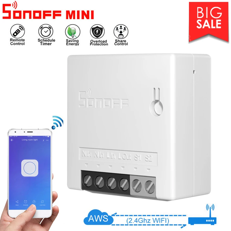 

10-30P Wholesale SONOFF MINI R2 Mini Wifi Smart Switch Two-Way Remote Control Via WIFI Hub Voice Control Via Alexa Google Home