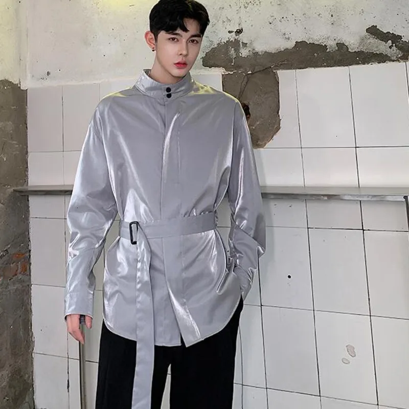 Мужские свободные повседневные однотонные рубашки с длинными рукавами для