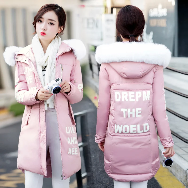 

Femme Doudoune womens winter jackets and coats Large Fur Hooded Letters Print Plus Size Women's Winter Parka manteau femme
