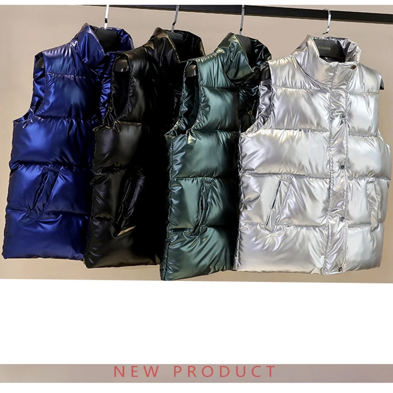 2022 жилет женский зимний теплый пуховой в Корейском стиле глянцевая яркая куртка