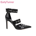 Женские босоножки на высоком каблуке, черные или белые повседневные босоножки с пряжкой, большие размеры 12 43 45 48