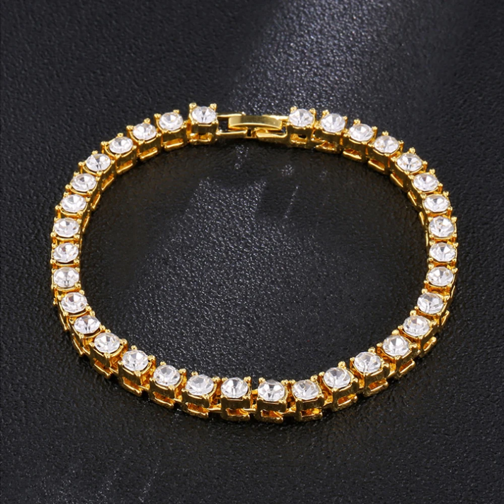 Hip Hop Men's Iced Out Crystal Single/Double Row Tennis Bracelet Bling Cubic Zirconia Bracelets Link Chain Jewelry | Украшения и