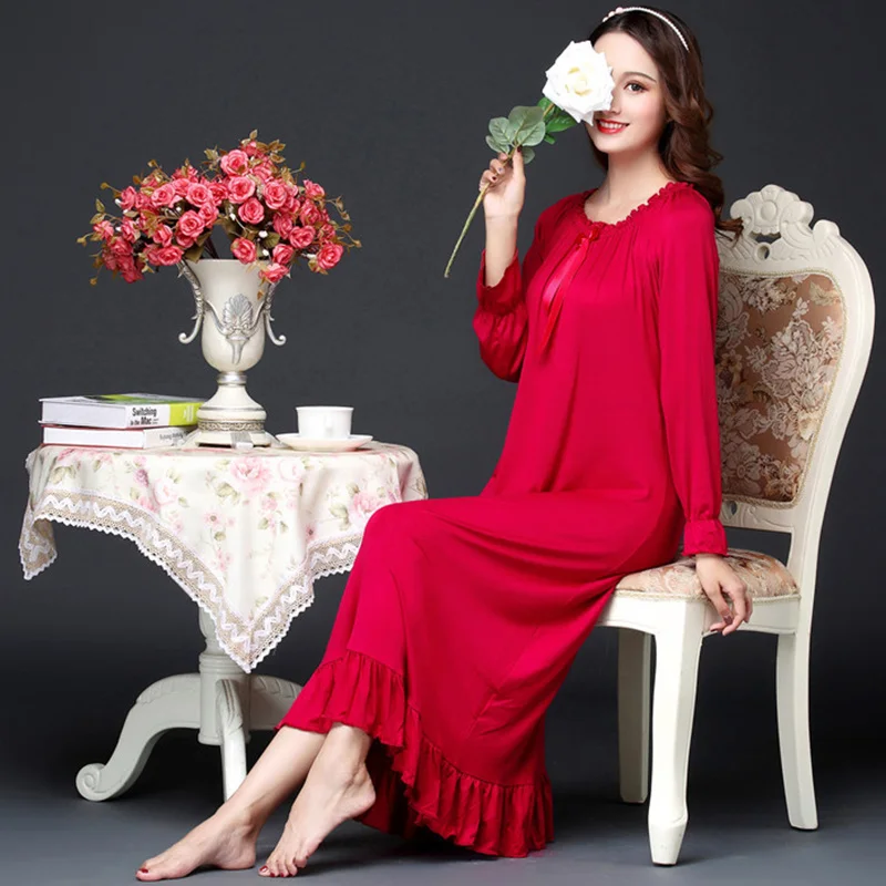 

Winter Modal Nightdress for Women Long Sleeve Korean Princess Nightgown Home wear Sleepwear Vintage Nightwear Sleepdress Ladies