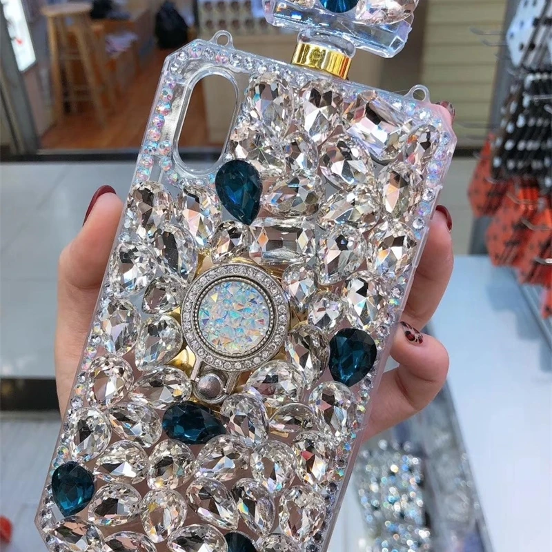

Diamond Crystal Gem Perfume Bottle Ring Holders Stands Handbag Case Cover for iPhone 11 12 13 X XS MAX XR 6 7 7PLUS 8 8PLUS Case
