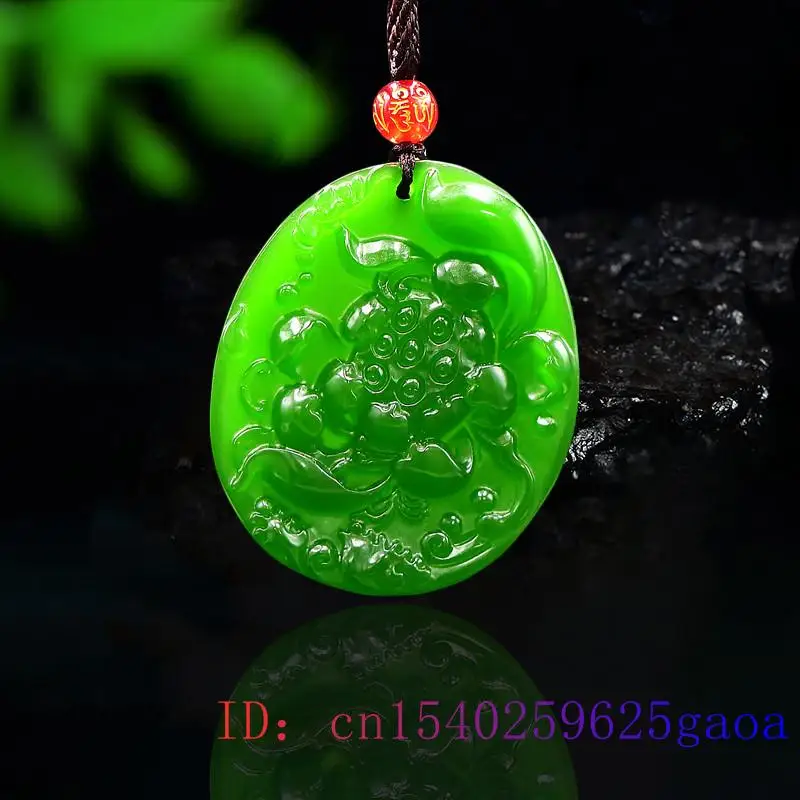 

Кулон с зеленым нефритовым лотосом, женское ожерелье, амулет, модный драгоценный камень, натуральный жадеит, подарки, китайские резные очар...